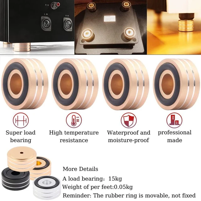 Alt view image 2 of 7 - 4 Pcs Speaker Feet Isolation 40x20mm Turntable Feet Aluminum Platform Speaker Spike Stand Floor Protectors Dampening Pad with Rubber Ring for Hi-fi Equipments