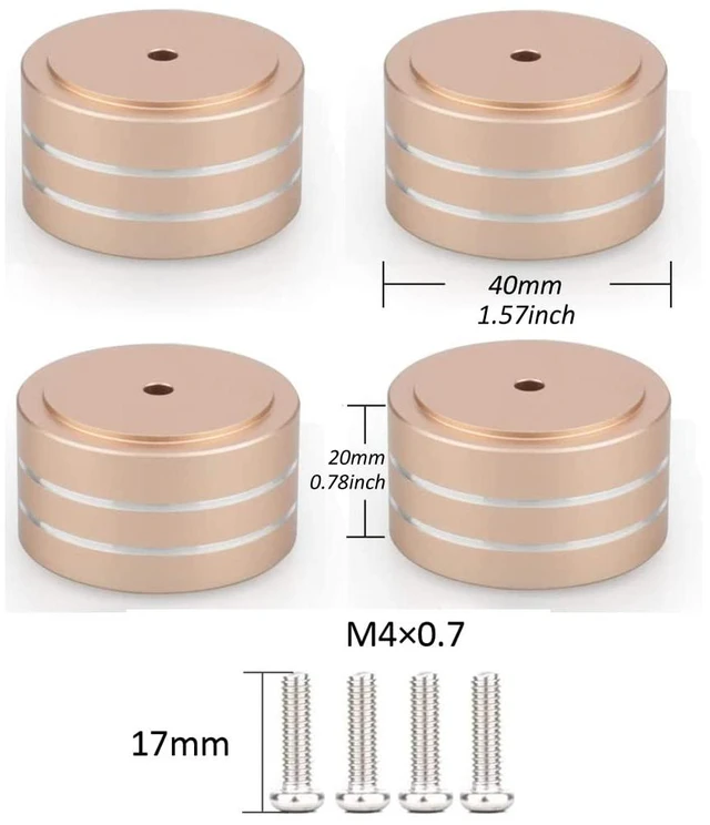 Alt view image 4 of 7 - 4 Pcs Speaker Feet Isolation 40x20mm Turntable Feet Aluminum Platform Speaker Spike Stand Floor Protectors Dampening Pad with Rubber Ring for Hi-fi Equipments