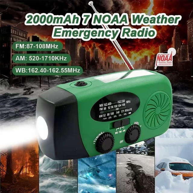Alt view image 2 of 6 - 2000mAh Emergency NOAA Weather Radio, Hand Crank Radio Solar Portable AM FM Rechargeable Battery, Cell Phone Charger, LED Flashlight, SOS Alarm, for Survival Indoor/Outdoor Emergencies