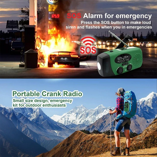 Alt view image 6 of 6 - 2000mAh Emergency NOAA Weather Radio, Hand Crank Radio Solar Portable AM FM Rechargeable Battery, Cell Phone Charger, LED Flashlight, SOS Alarm, for Survival Indoor/Outdoor Emergencies