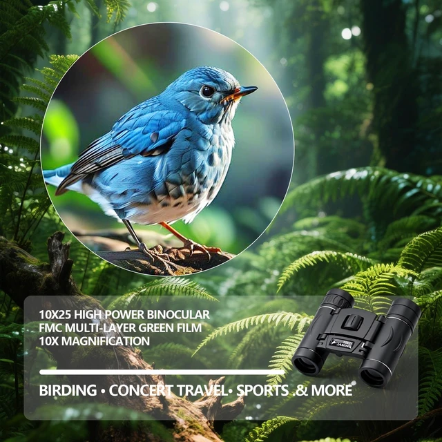 Alt view image 4 of 7 - 10x25 Compact Binoculars HD Lens Lightweight Mini Pocket Telescopes FMC Fully Multi-Coated Lens for Bird Watching, Concerts, Travel, Hiking, Sports Games, Outdoor Adventures