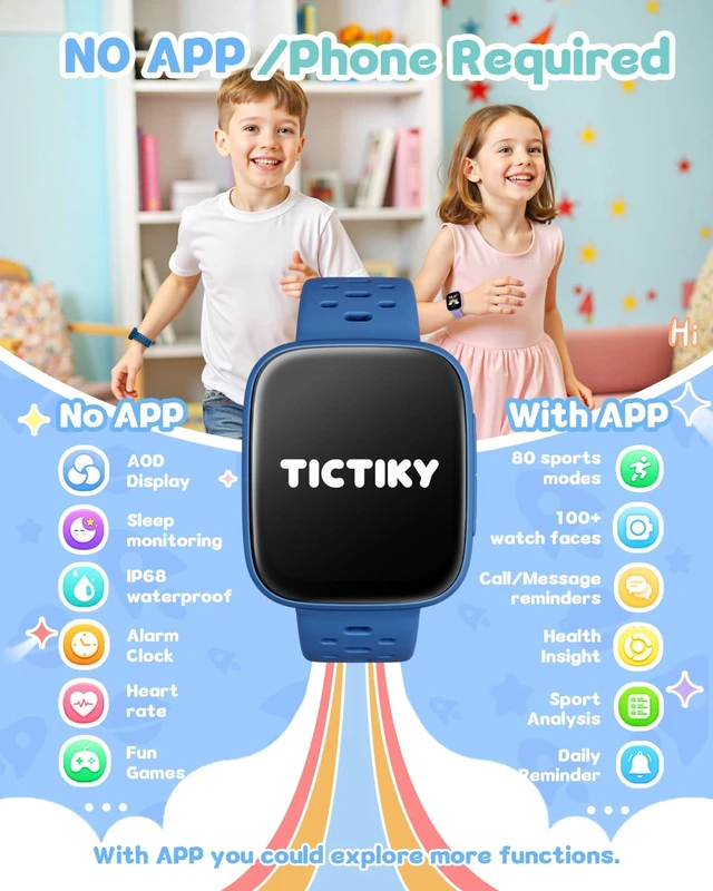 Alt view image 2 of 7 - Smart Watch for Kids No Phone No APP Needed, 1.83" AMOLED Screen Fitness Tracker Watch with Pedometer, Kids Smart Watch with Heart Rate/Sleep Monitor, IP68 Waterproof for Boys Girls 5-12