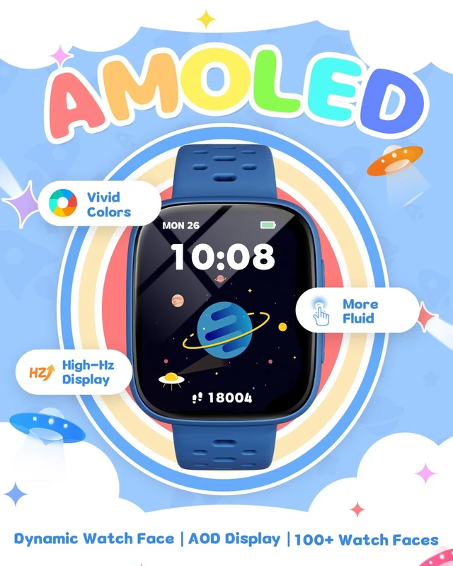 Alt view image 3 of 7 - Smart Watch for Kids No Phone No APP Needed, 1.83" AMOLED Screen Fitness Tracker Watch with Pedometer, Kids Smart Watch with Heart Rate/Sleep Monitor, IP68 Waterproof for Boys Girls 5-12