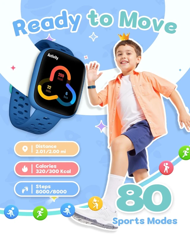 Alt view image 4 of 7 - Smart Watch for Kids No Phone No APP Needed, 1.83" AMOLED Screen Fitness Tracker Watch with Pedometer, Kids Smart Watch with Heart Rate/Sleep Monitor, IP68 Waterproof for Boys Girls 5-12