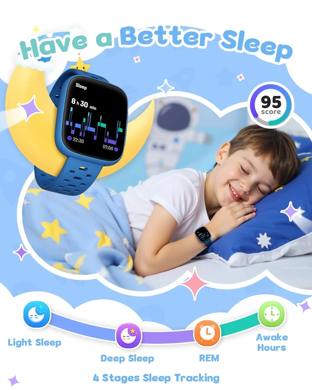 Alt view image 6 of 7 - Smart Watch for Kids No Phone No APP Needed, 1.83" AMOLED Screen Fitness Tracker Watch with Pedometer, Kids Smart Watch with Heart Rate/Sleep Monitor, IP68 Waterproof for Boys Girls 5-12