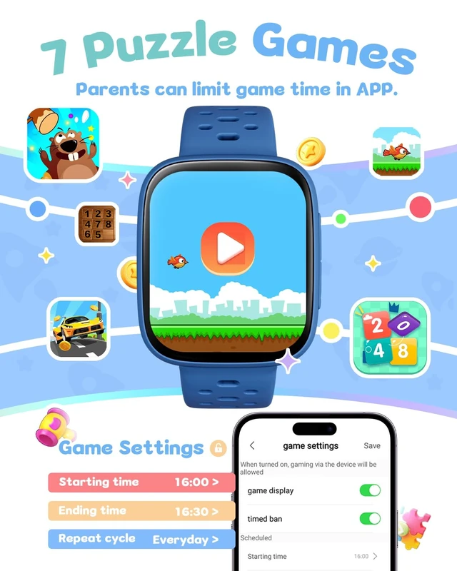 Alt view image 7 of 7 - Smart Watch for Kids No Phone No APP Needed, 1.83" AMOLED Screen Fitness Tracker Watch with Pedometer, Kids Smart Watch with Heart Rate/Sleep Monitor, IP68 Waterproof for Boys Girls 5-12