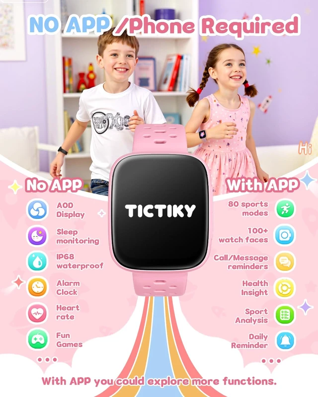 Alt view image 2 of 7 - Smart Watch for Kids No Phone No APP Needed, 1.83" AMOLED Screen Fitness Tracker Watch with Pedometer, Kids Smart Watch with Heart Rate/Sleep Monitor, IP68 Waterproof for Girls 5-12