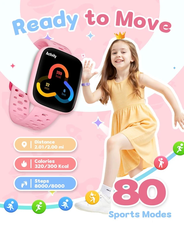 Alt view image 4 of 7 - Smart Watch for Kids No Phone No APP Needed, 1.83" AMOLED Screen Fitness Tracker Watch with Pedometer, Kids Smart Watch with Heart Rate/Sleep Monitor, IP68 Waterproof for Girls 5-12