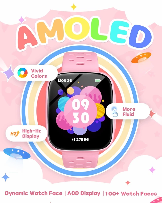 Alt view image 3 of 7 - Smart Watch for Kids No Phone No APP Needed, 1.83" AMOLED Screen Fitness Tracker Watch with Pedometer, Kids Smart Watch with Heart Rate/Sleep Monitor, IP68 Waterproof for Girls 5-12