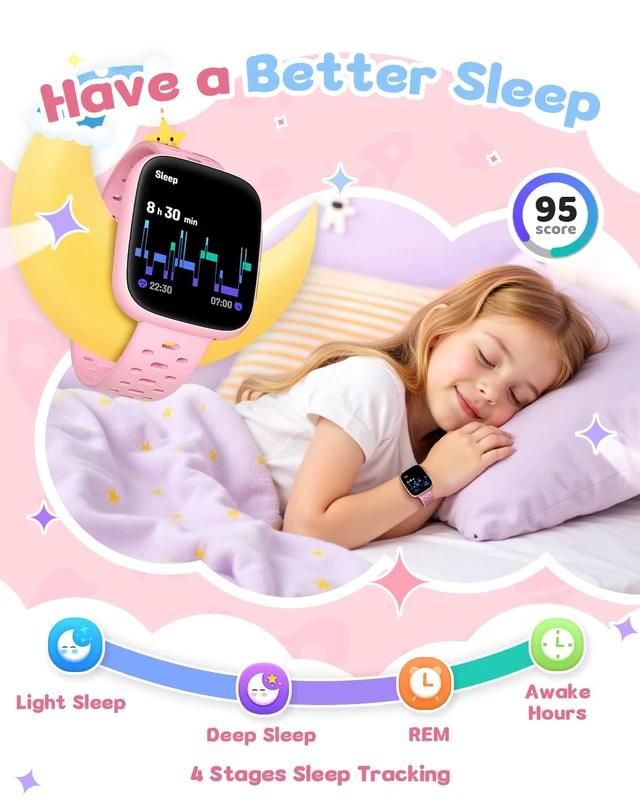 Alt view image 6 of 7 - Smart Watch for Kids No Phone No APP Needed, 1.83" AMOLED Screen Fitness Tracker Watch with Pedometer, Kids Smart Watch with Heart Rate/Sleep Monitor, IP68 Waterproof for Girls 5-12