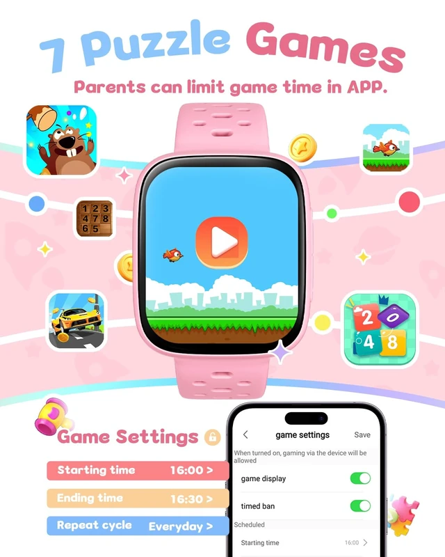 Alt view image 7 of 7 - Smart Watch for Kids No Phone No APP Needed, 1.83" AMOLED Screen Fitness Tracker Watch with Pedometer, Kids Smart Watch with Heart Rate/Sleep Monitor, IP68 Waterproof for Girls 5-12
