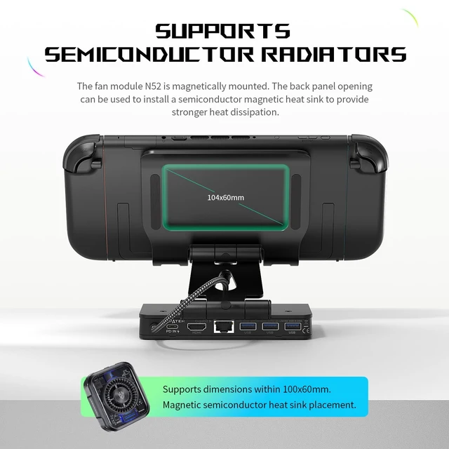 Alt view image 4 of 7 - Magnetic Dual Cooling Fan Docking Station for ROG Xbox Ally X/Switch 2 Detachable 3 speed, 6 in 1 Steam Deck Dock Stand for Legion Go / MSI Claw, HDMI 4K@144Hz, 100W PD, USB A Gaming Hub