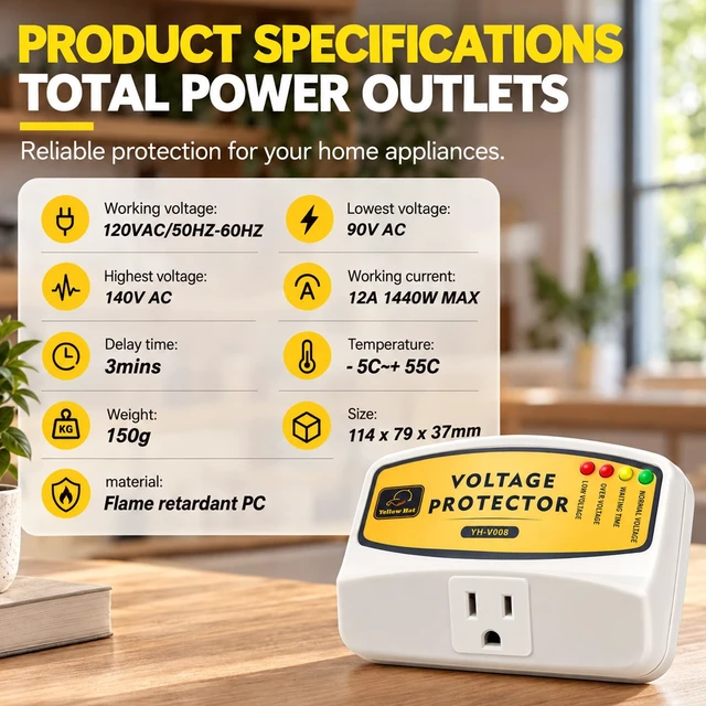 Alt view image 7 of 7 - Surge Protector for Home Appliance, Single Outlet 120V 12A 1440W, 4 Packs Voltage Protector, Multi Function Plug with Protection Wall Mount Power Suppressor for Refrigerator TV PC AC