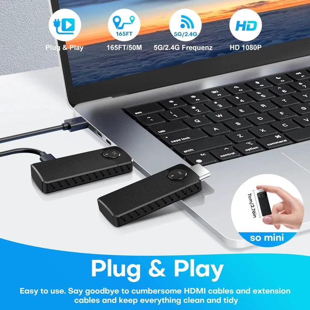 Alt view image 6 of 6 - HDMI Wireless Transmitter and Receiver Kit,Plug & Play,165FT/50M,5.8G/2.4G