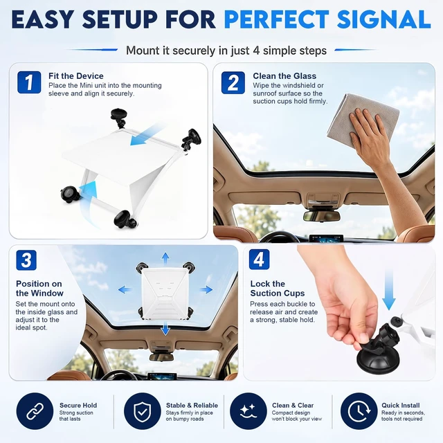 Alt view image 7 of 7 - Suction Cup Car Mount, Silicone Protective Case for Starlink Mini Camping suction cup vehicle mount with silicone case 4-point glass support, carabiners, and tool-free setup for travel