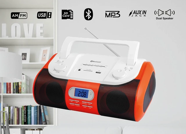 Alt view image 3 of 6 - HX-509R Portable Radio, Bluetooth, USB/SD Port (Red) AM/FM Radio, USB & SD Port for MP3 Playback, LCD Display, Aux-in, AC/DC Dual Power Source