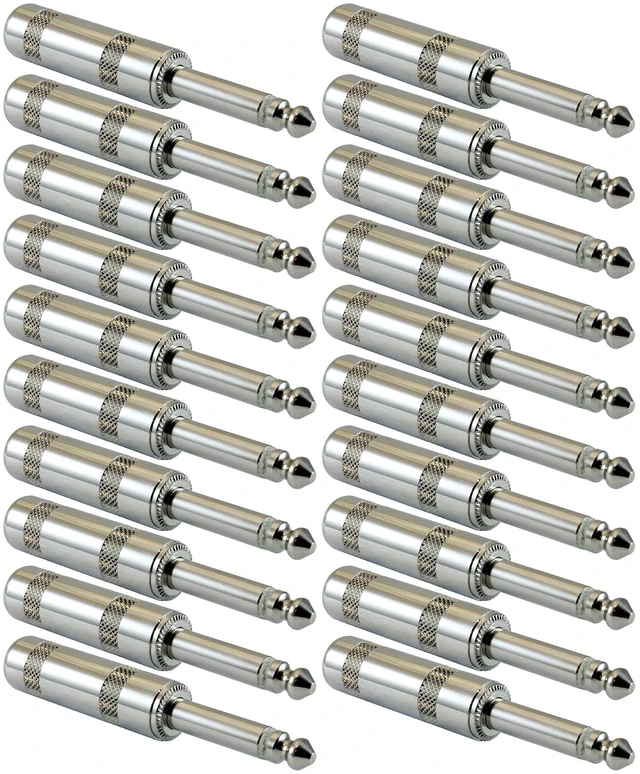 Main image of 1/4" Plugs for Speaker Cables, Patch Cables, Snakes - TS Male Mono 1/4 Inch Phono 6.3mm Phone Plug Bulk - 20 PACK