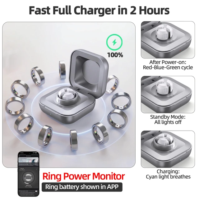 Alt view image 4 of 7 - Smart Ring Portable Charging Case 600mAh Compatible with Ou-ra Ring Gen 5 Ou-ra Ring 5 Charger; 600mAh Travel Wireless Charger Fits Sizes 6, 7, 8, 9, 10, 11, 12,; With Cable; Not For Gen 3 Or Gen 4