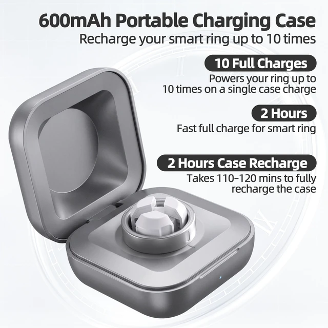 Alt view image 5 of 7 - Smart Ring Portable Charging Case 600mAh Compatible with Ou-ra Ring Gen 5 Ou-ra Ring 5 Charger; 600mAh Travel Wireless Charger Fits Sizes 6, 7, 8, 9, 10, 11, 12,; With Cable; Not For Gen 3 Or Gen 4