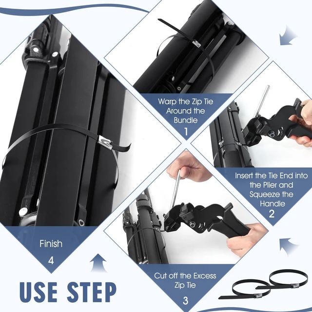 Alt view image 3 of 7 - Stainless Steel Zip Ties Gun Set, with 300PCS Black Metal Zip Ties (100 Each of 6, 8, 11.8 Inch), Heavy Duty Fastening Cutting Tie Tool Sets for Chain Link Fence, Exhaust Pipes, Automotive