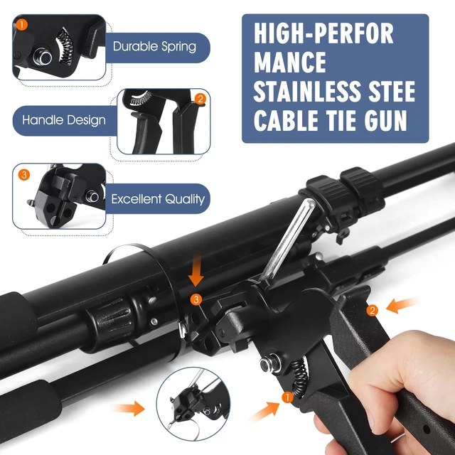 Alt view image 4 of 7 - Stainless Steel Zip Ties Gun Set, with 300PCS Black Metal Zip Ties (100 Each of 6, 8, 11.8 Inch), Heavy Duty Fastening Cutting Tie Tool Sets for Chain Link Fence, Exhaust Pipes, Automotive