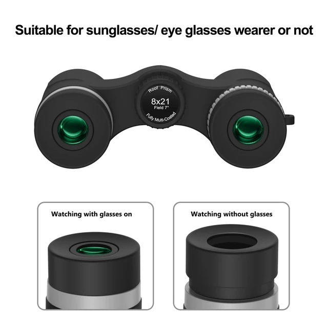Alt view image 3 of 7 - 8x21 Compact Binoculars for Adults and Kids, Lightweight Pocket BAK4 Prism FMC Lens, Waterproof Shockproof for Bird Watching Travel Camping Concerts Hiking (Black)
