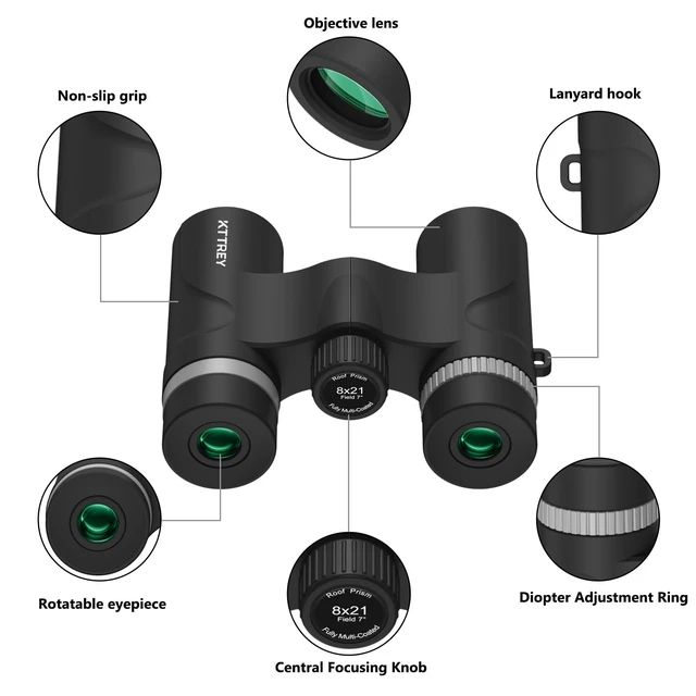 Alt view image 4 of 7 - 8x21 Compact Binoculars for Adults and Kids, Lightweight Pocket BAK4 Prism FMC Lens, Waterproof Shockproof for Bird Watching Travel Camping Concerts Hiking (Black)