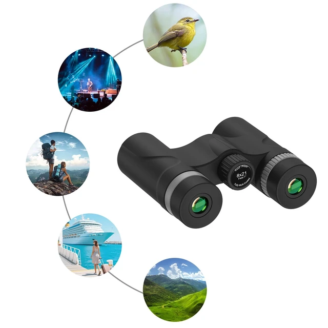 Alt view image 6 of 7 - 8x21 Compact Binoculars for Adults and Kids, Lightweight Pocket BAK4 Prism FMC Lens, Waterproof Shockproof for Bird Watching Travel Camping Concerts Hiking (Black)