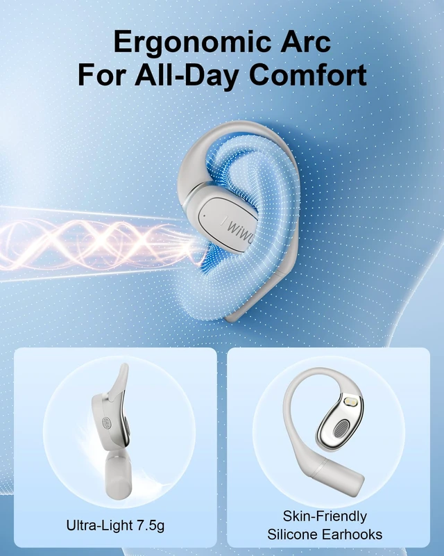 Alt view image 3 of 7 - Open Ear Headphones,Bluetooth Wireless Earbuds with 2 Mics,Touch Control,ENC Noise Cancelling,HiFi Stereo Sound Sport Earbuds for Gym Cycling,Compatible with iPhone and Android(Beige)