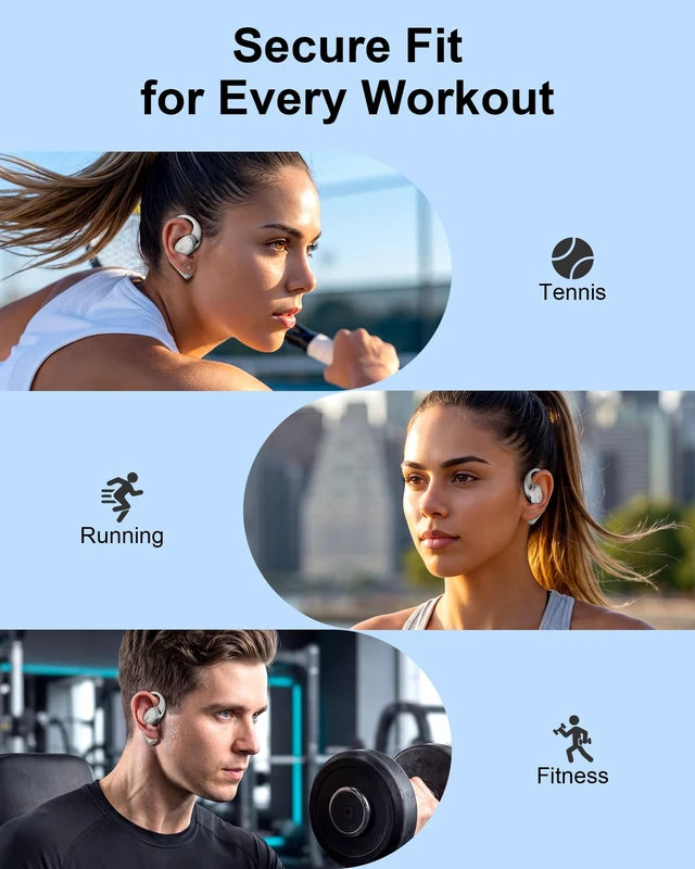Alt view image 7 of 7 - Open Ear Headphones,Bluetooth Wireless Earbuds with 2 Mics,Touch Control,ENC Noise Cancelling,HiFi Stereo Sound Sport Earbuds for Gym Cycling,Compatible with iPhone and Android(Beige)