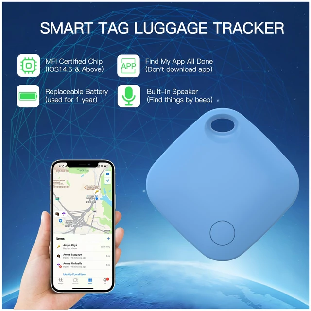 Alt view image 2 of 7 - Air Tracker Tag 4 Pack Bluetooth Luggage Tracker tag Locator Works with Apple Find My,Smart Tracker for Suitcase, Bag, Backpack, Wallet,Replaceable Battery Smart tag Item Finder
