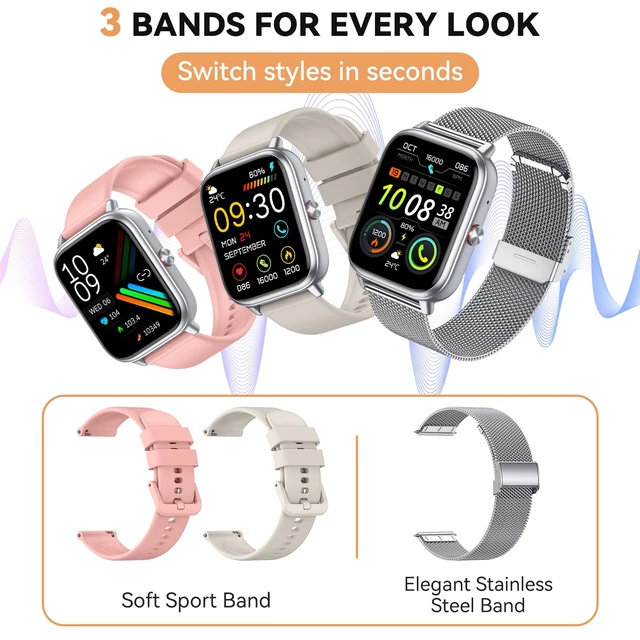 Alt view image 3 of 7 - Smart Watch for Women Men- 1000mAh Battery Answer/Make Call, Fitness Step Tracker Watch with Sleep Monitor/Activity Counter/110+ Sport Mode for Andriod iPhone iOS Compatible - 3 Straps