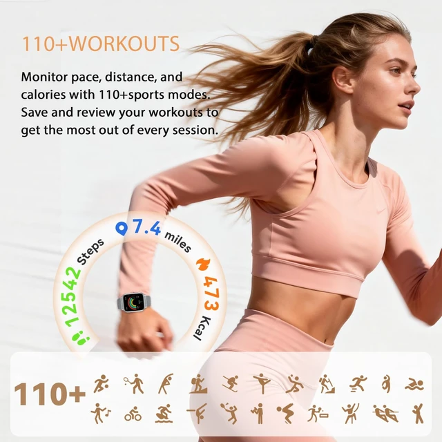 Alt view image 6 of 7 - Smart Watch for Women Men- 1000mAh Battery Answer/Make Call, Fitness Step Tracker Watch with Sleep Monitor/Activity Counter/110+ Sport Mode for Andriod iPhone iOS Compatible - 3 Straps
