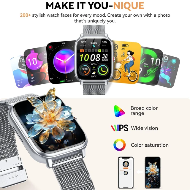 Alt view image 7 of 7 - Smart Watch for Women Men- 1000mAh Battery Answer/Make Call, Fitness Step Tracker Watch with Sleep Monitor/Activity Counter/110+ Sport Mode for Andriod iPhone iOS Compatible - 3 Straps