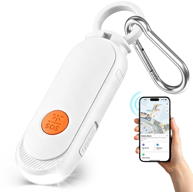 Main image of Personal Safety Alarm for Women, Rechargeable 135dB Siren with Flashing Light, Anti-Loss Locking Pin, Keychain SOS Alarm Works with Apple Find My, Kids, Seniors, Night Runners, iOS Only, White