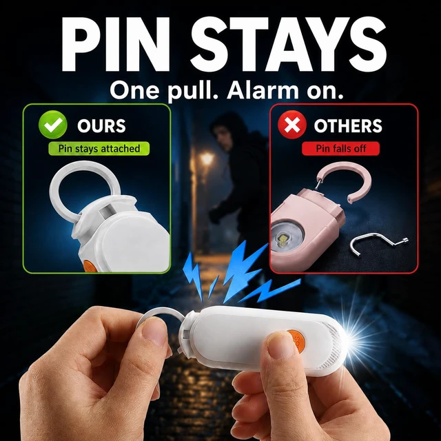 Alt view image 5 of 7 - Personal Safety Alarm for Women, Rechargeable 135dB Siren with Flashing Light, Anti-Loss Locking Pin, Keychain SOS Alarm Works with Apple Find My, Kids, Seniors, Night Runners, iOS Only, White