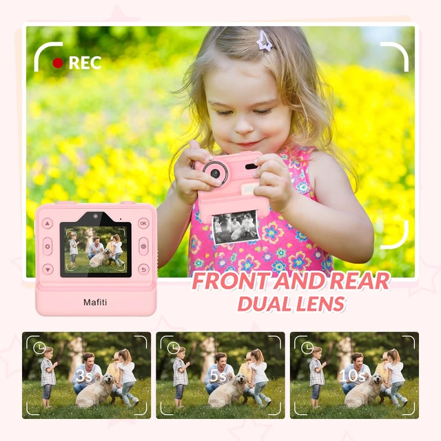 Alt view image 3 of 7 - Kids Camera Instant Print,1080P Selfie Digital Camera with 2.4 Inch Display 1200 mAh Battery,3-12 yrs Girls Boys Toys Gifts for Birthday/Xmas/Holiday,Pink
