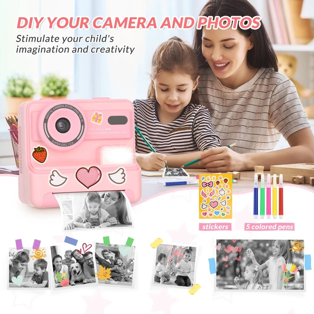 Alt view image 5 of 7 - Kids Camera Instant Print,1080P Selfie Digital Camera with 2.4 Inch Display 1200 mAh Battery,3-12 yrs Girls Boys Toys Gifts for Birthday/Xmas/Holiday,Pink