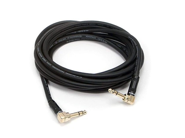 Alt view image 2 of 2 - 109443 Premier Series 1/4 Inch (TRS) Right Angle Male to Male Right Angle 16AWG Cable Cord - 15 Feet- Black (Gold Plated)