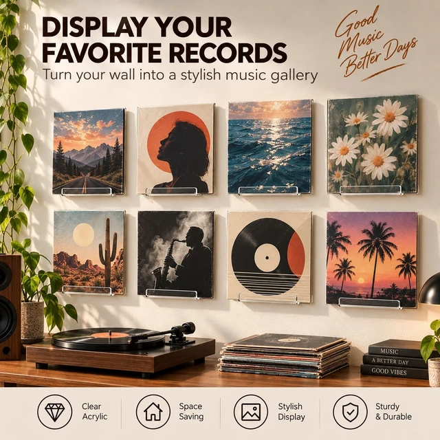 Alt view image 3 of 7 - Vinyl Record Shelf Wall Mount 8Pack,7 Inch Acrylic Record Shelf,Record Wall Display, Vinyl Record Holder CD Rack,8 Pack(Clear)