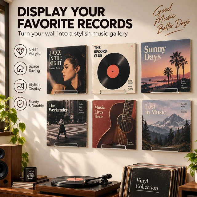 Alt view image 4 of 7 - Vinyl Record Shelf Wall Mount 8Pack,7 Inch Acrylic Record Shelf,Record Wall Display, Vinyl Record Holder CD Rack,8 Pack(Clear)