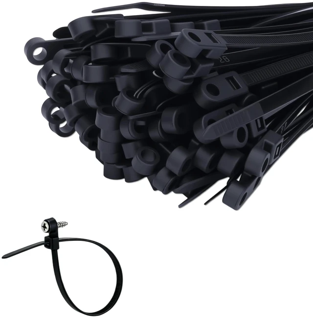 Main image of 100PCS 10 Inch Zip Ties with Screw Hole, 75lbs Tensile Strength Heavy Duty, Mountable Cable Ties for Indoor & Outdoor Use, Black Nylon Universal Cable Tie Buckle, UV