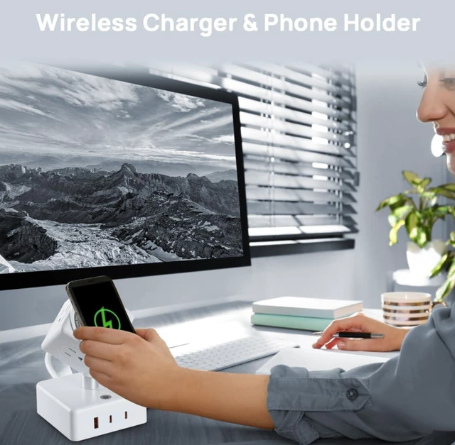Alt view image 7 of 7 - Power Strips Tower 45W Charging Station 180° Rotatable Cube Design 15W Magnetic Wireless Charger for Multiple Devices, Several Outlet Extender, Dorm Room Essentials, Usb Charger x 3