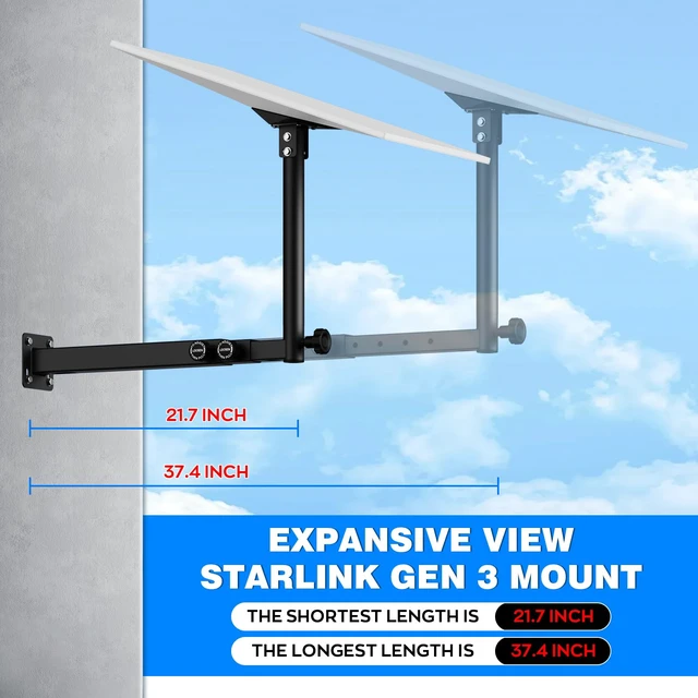 Alt view image 3 of 7 - Starlink Mount for Standard 4/4X/Gen 3, Starlink Pole Mount, Extension-Type Heavy Duty Starlink Long Wall Mount with 0-30° Adjustable Starlink Gen 3 Pipe Adapter for Starlink Internet Kit Satellite