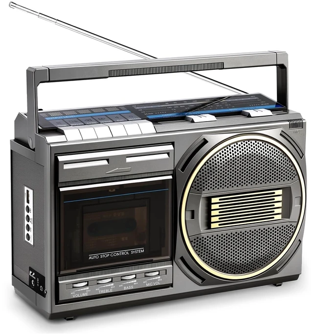 Main image of Cassette Tape Player Bluetooth Boombox, Retro Cassette Player with AM/FM/SW Radio, Cassette to MP3 Converter, Tape Player with Treble/Bass Knobs, Karaoke Mic, Gift for Family, Friends, Seniors