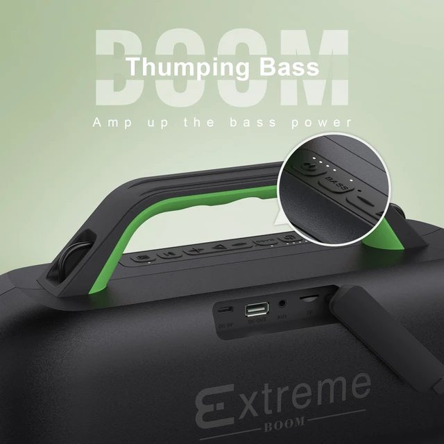 Alt view image 3 of 7 - Extreme Boom Portable Bluetooth Speaker with 60W Mighty Sound-Green 60W Deep Bass, 30H Playtime,10400mAh Power Bank, IPX6 Waterproof, TWS, BT 5.3, For Camping, Beach, Pool, Grage, Parties