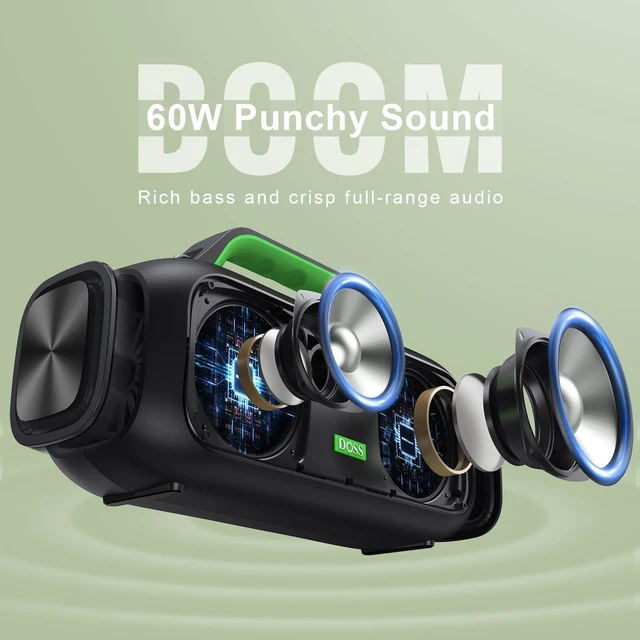 Alt view image 2 of 7 - Extreme Boom Portable Bluetooth Speaker with 60W Mighty Sound-Green 60W Deep Bass, 30H Playtime,10400mAh Power Bank, IPX6 Waterproof, TWS, BT 5.3, For Camping, Beach, Pool, Grage, Parties