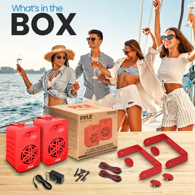 Alt view image 2 of 7 - Usa Bluetooth Indoor Outdoor Speakers Pair - 300 Watt Dual Waterproof 4 2-Way Full Range Speaker System w/ 1/2 High Compliance Polymer Tweeter Home,Boat, Marine,Deck, Patio,Poolside - PDWRBT46RD