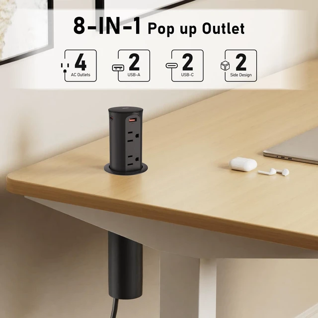 Alt view image 2 of 7 - Pop Up Outlet for Countertop 2.5-Inch,Recessed Power Strip,20W USB C,4 Outlets,Space Saver for Kitchen,Office Desk,Tamper Resistant Receptacle,ETL Listed (Black, USB-20W)