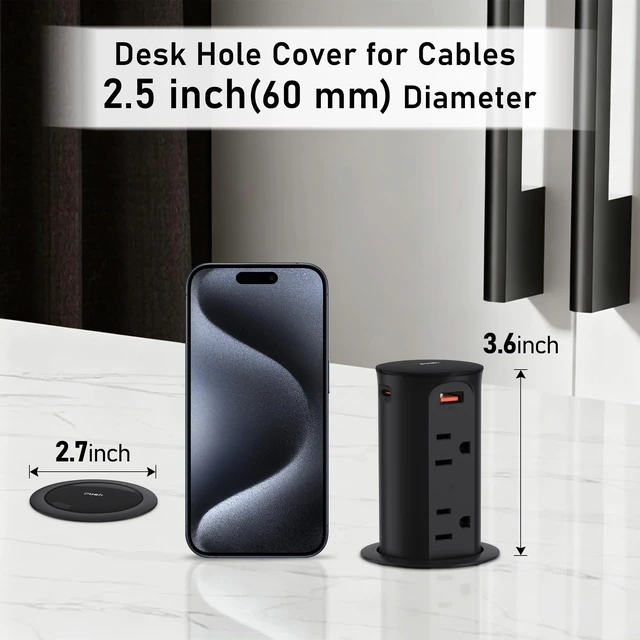 Alt view image 5 of 7 - Pop Up Outlet for Countertop 2.5-Inch,Recessed Power Strip,20W USB C,4 Outlets,Space Saver for Kitchen,Office Desk,Tamper Resistant Receptacle,ETL Listed (Black, USB-20W)